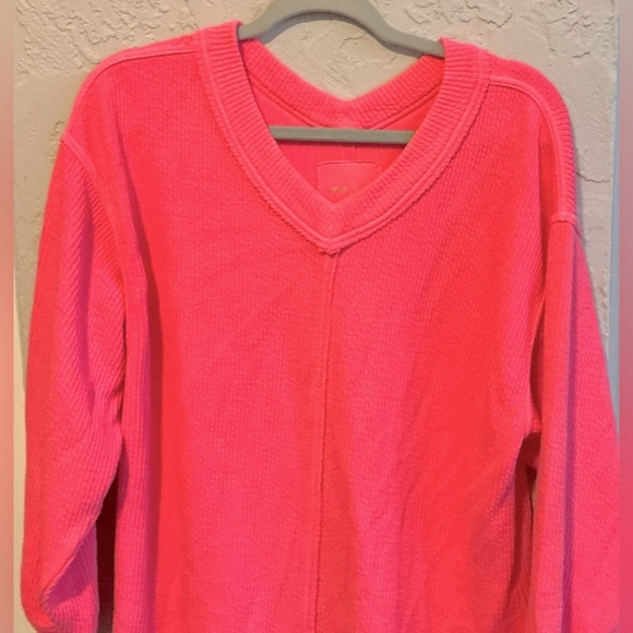 Aerie Neon Pink V-Neck Ribbed Pullover - Picture 10 of 10